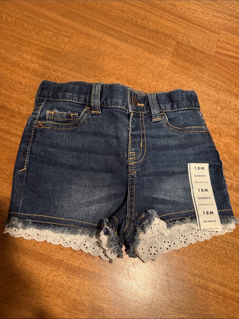 Cat & Jack Dark Blue Denim Shorts with White Lace Trim
